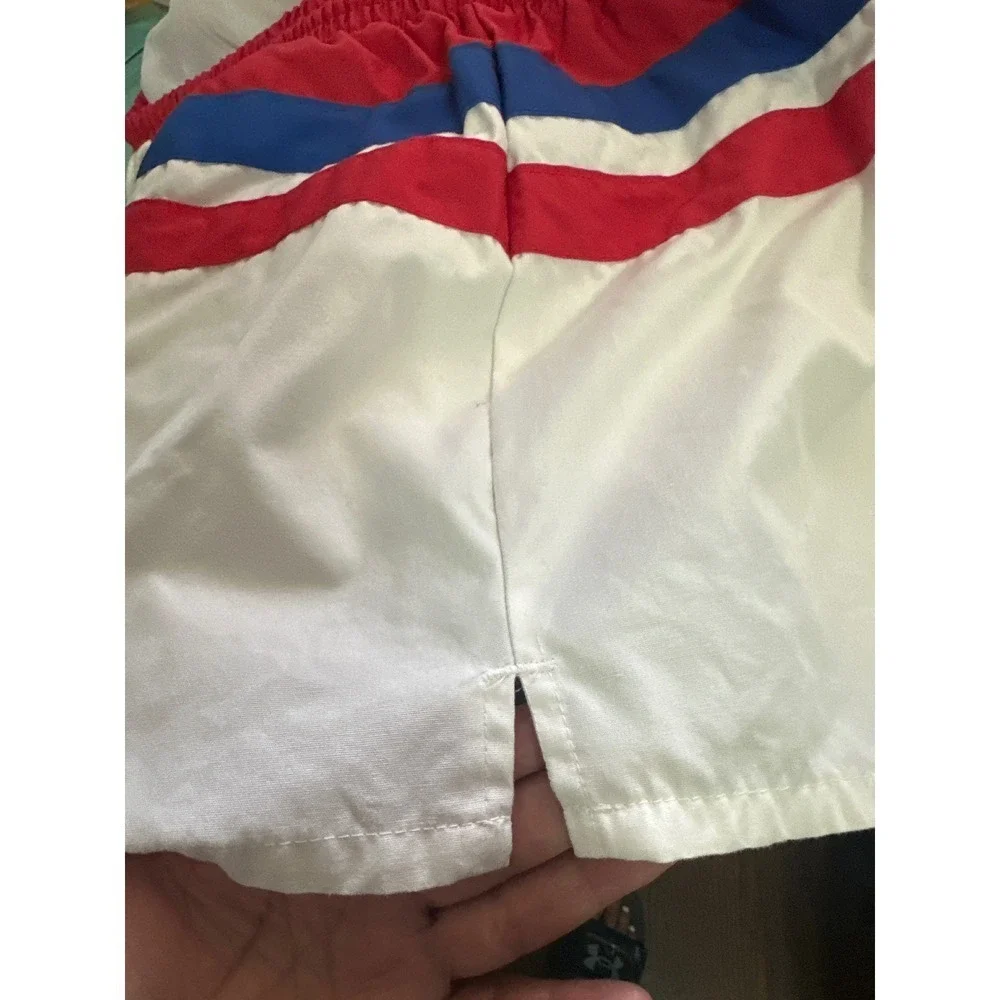 Vintage 80's Pacific Scene Striped Swim Red White Blue